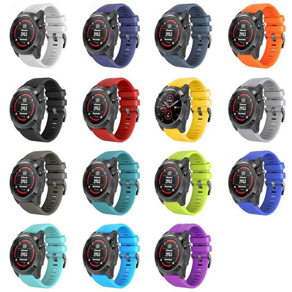 22mm 26mm Sport Silicone Watchband For Garmin Fenix  5Plus/5X Plus Easy Fit Quick Release Starp Black Steel Buckle-Sky Blue