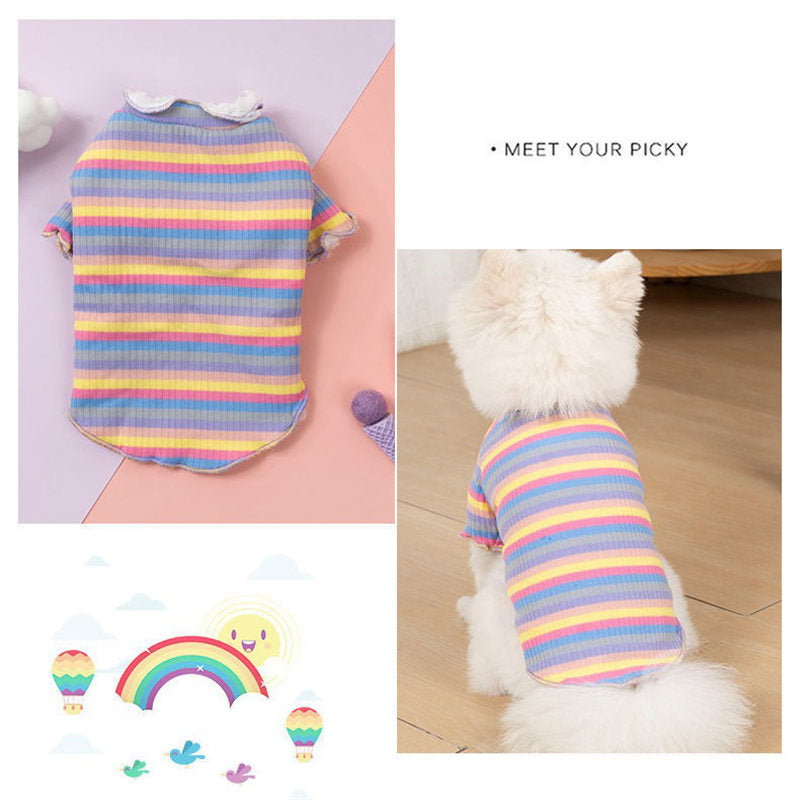Turtleneck Pet Sweatshirt Striped Fleece Lined Warm Dog Pullover-Purple