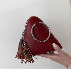 Women Cute Tassel Clutch PU Leather Triangle Bags-Red