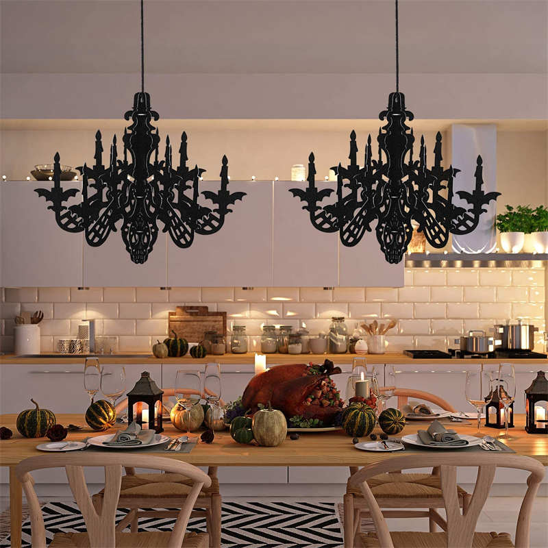 2 Pcs Black Chandelier Ceiling Hanging Decoration for Halloween Party