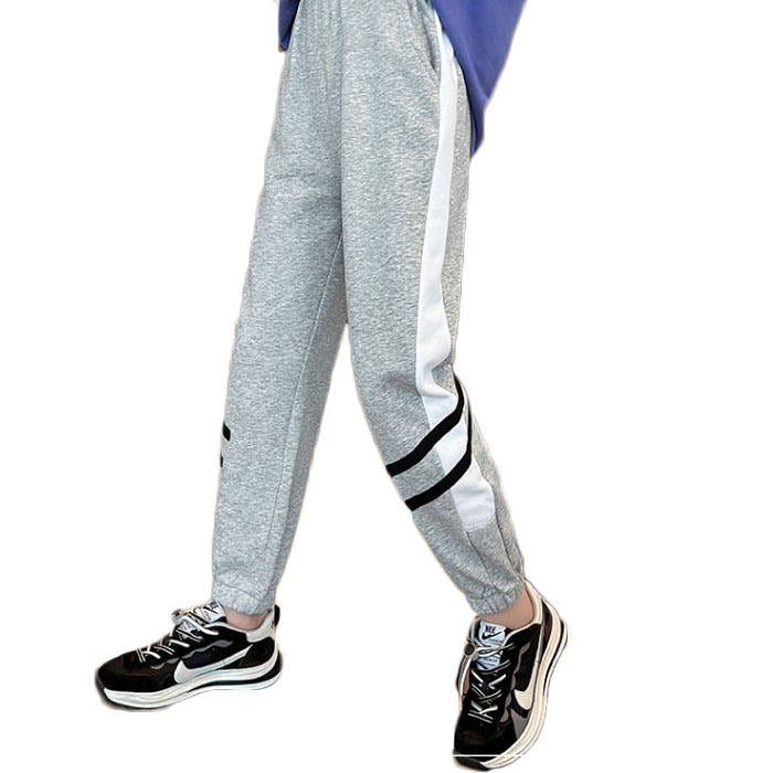 Girls Joggers Long Pants Pockets Outdoor Casual Trousers Two Bars-Gray