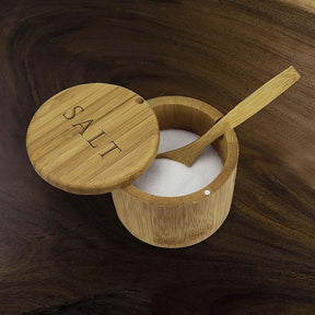 Totally Bamboo Salt Box Bamboo Storage Box with Magnetic Swivel Lid Salt Engraved on Lid with Bamboo Spoon