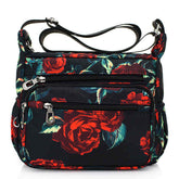 Women Nylon Floral Crossbody Bag Multi Pocket Shoulder Bag-Rose Flower
