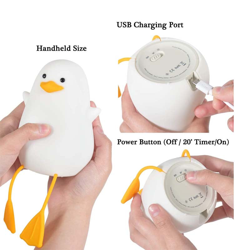 Silicone Duck Bedside Lamp Rechargeable for Nursery-Yellow Mouth