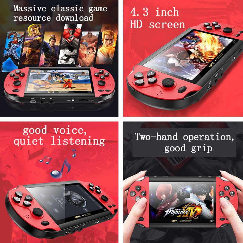 4.3 in Retro Handheld Game Console Built in Classic Games Support TV Output Music Video-Red