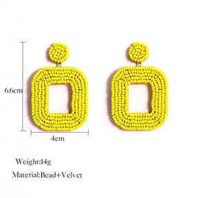 Square Hoop Dangle Beaded Earrings-Yellow