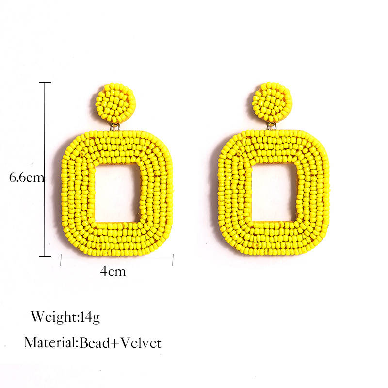 Square Hoop Dangle Beaded Earrings-Yellow