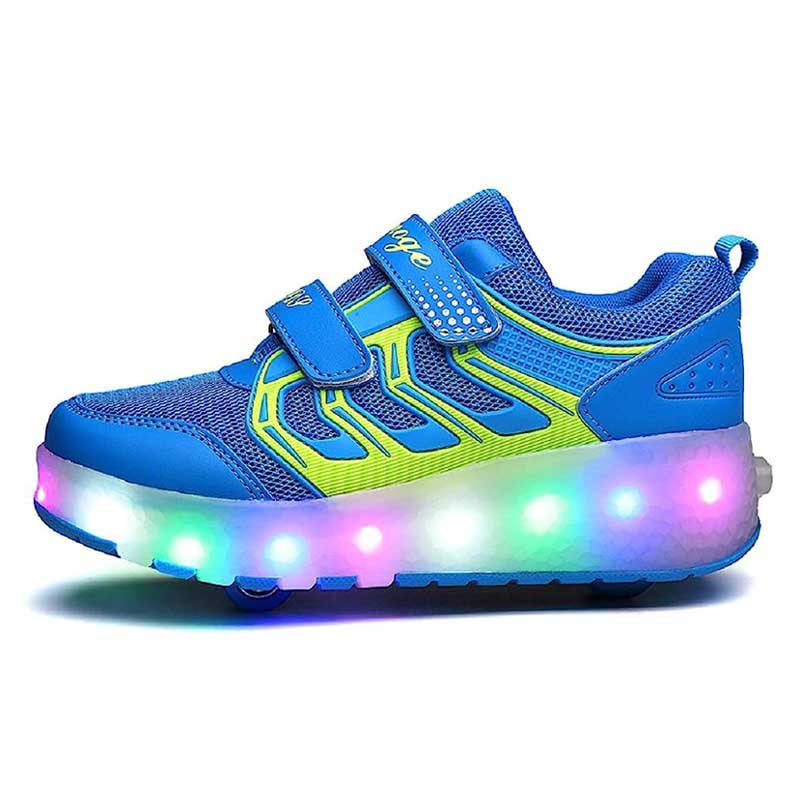 Kids LED Roller Shoes Sneakers with Two Wheel for Boys Girls-WD1 Blue