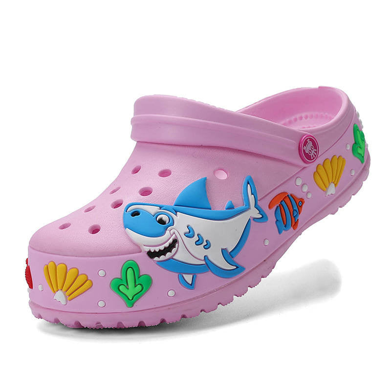 Girls Boys Lightweight Cartoon Shark Non-slip Sandals Beach Pool Shower Slippers-Pink