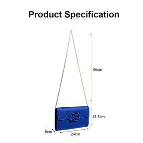 Womens Fashion Square Buckle Design Evening Bag with Chain Strap-Blue