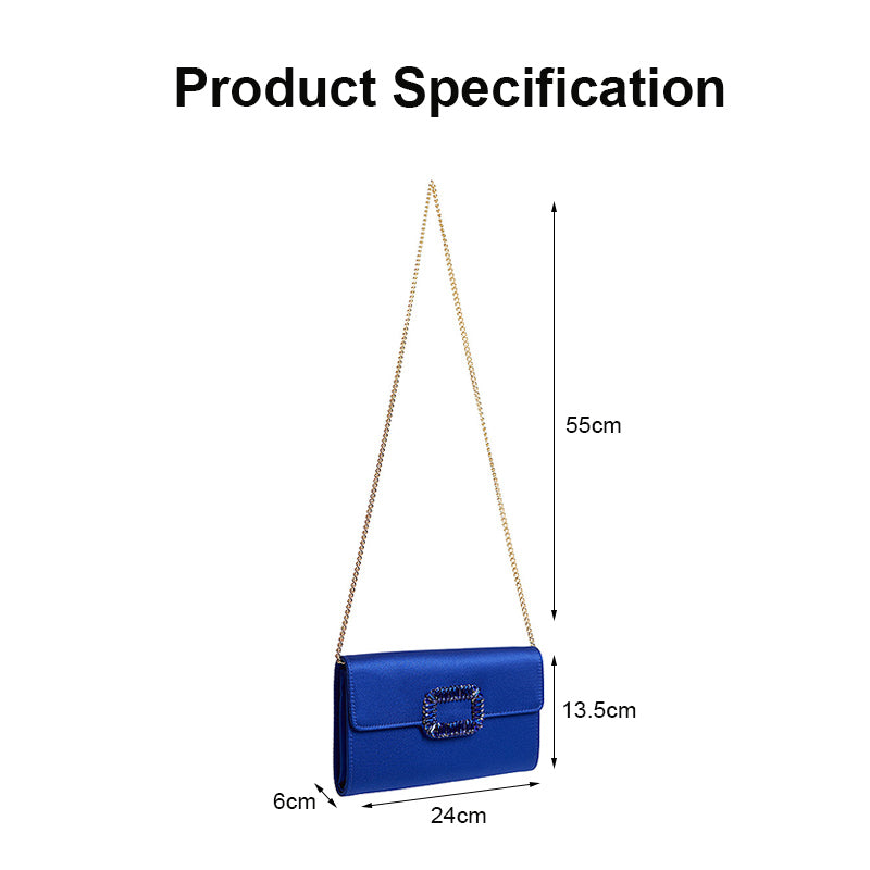 Womens Fashion Square Buckle Design Evening Bag with Chain Strap-Blue