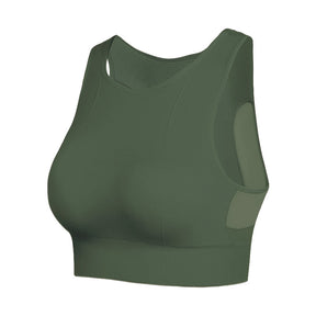 Longline Sports Bra with Removable Pads Racerback Tank Top-DarkGreen