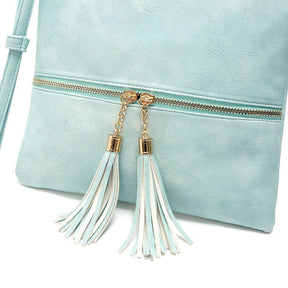 Lightweight Medium Crossbody Bag with Tassel-SkyBlue