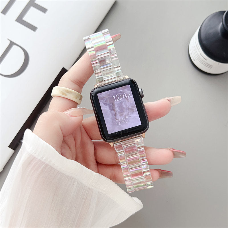Colorful Acrylic Watch Band Lightweight Metal Buckle for Apple Watch-Rose