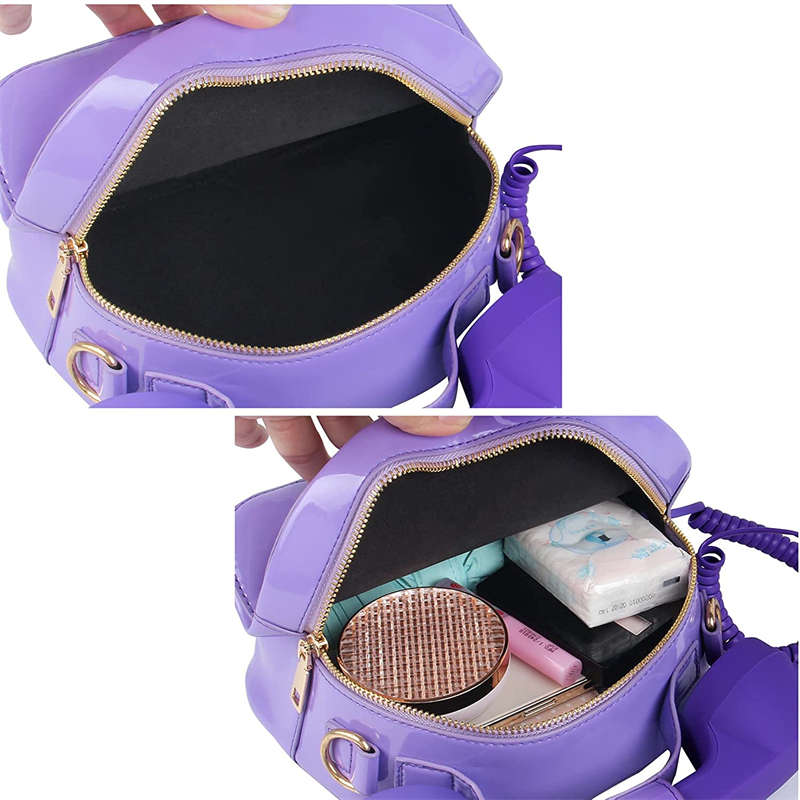 Women Telephone Shaped Handbag Retro Phone Top-Handle Crossbody Bags-Purple