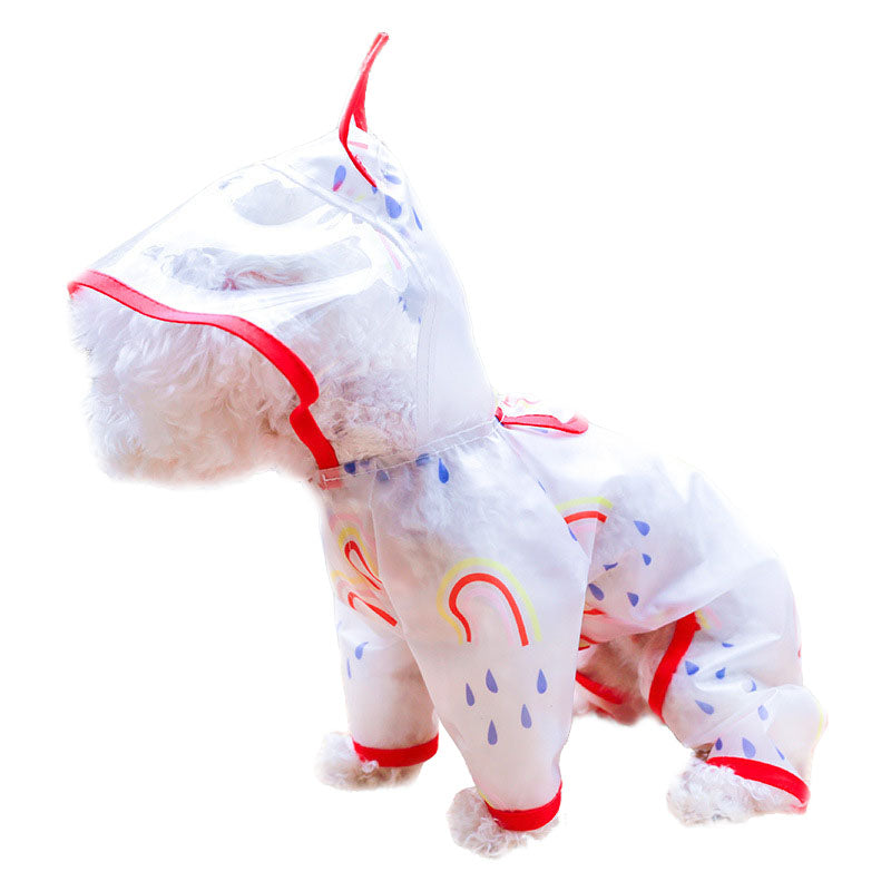 Dog Hoodie Raincoat Transparent Rainbow Printed Slicker for Small Dog -Red