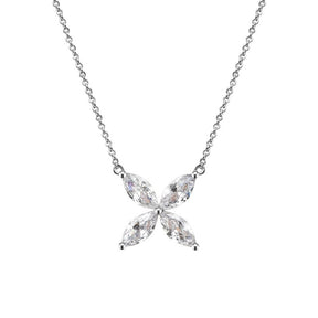 Fashion Petal Fairy Zircon Pendant Necklace-Silver