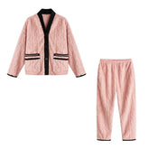 Women's Fleece Fashion Cardigan Pajama Set-Pink