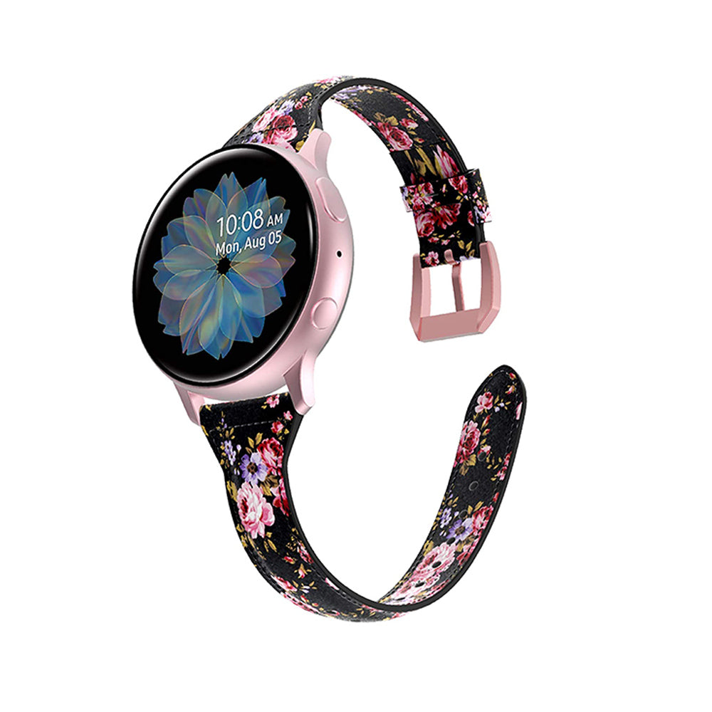 Slim Flower Printed Leather Bands For Samsung S3/Galaxy Watch 46mm(Black Pink Flower)