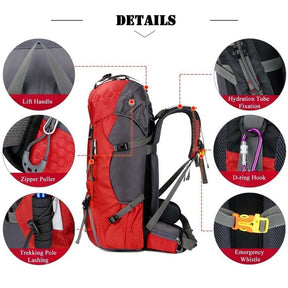 60L Waterproof Lightweight Hiking Backpack with Rain Cover for Climbing Camping-Red