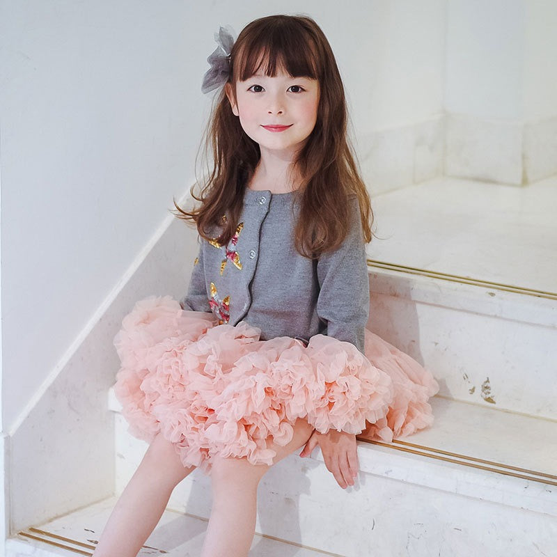 Toddler Girls Cardigan Sweater Knit Ruffles Crew Neck Outwear Coat-Grey