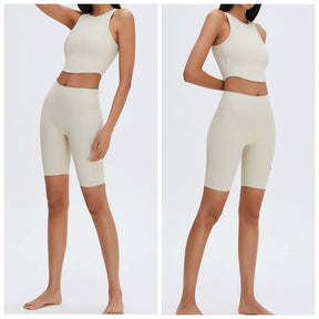 Rib-Knit Crop Tank Tops Removable Padded Quick Dry Sports Bras-White