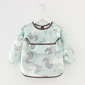 Kids Waterproof Art Smock Cartoon Long Sleeve Aprons with Bib-Green Horse