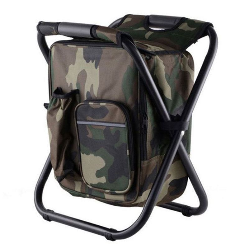 Backpack Cooler Chair Folding Camping Stool for Travel Fishing-Camo