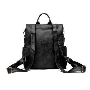 Women's Fashion Purse Backpack Multipurpose Design Backpack PU Leather Travel bag-Black