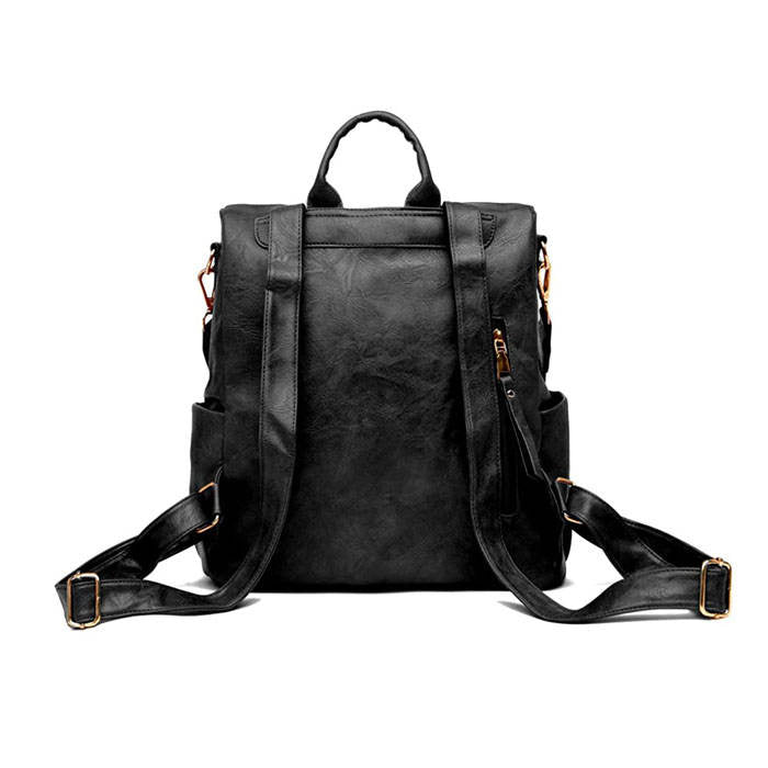 Women's Fashion Purse Backpack Multipurpose Design Backpack PU Leather Travel bag-Black