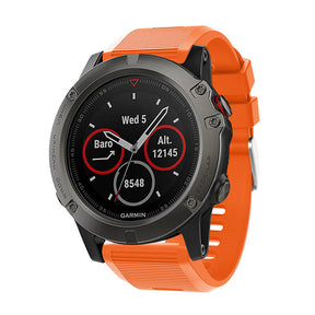 26mm Strap For Garmin Fenix 5X/5X Plus/3/3 HR/6X/6X Pro Watchband Quick Release Easy Fit Silicone Bands Silver Buckle-Orange