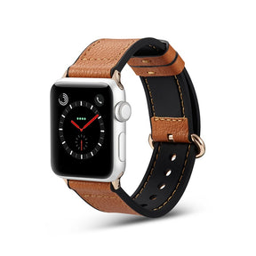 Silicone+Leather Watch Strap For Apple iWatch-Brown