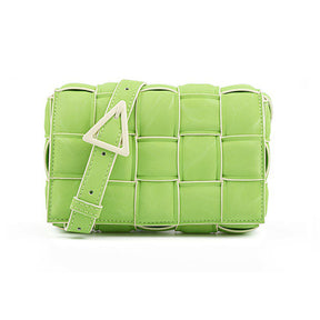 Casual Soft Crossbody Bag Square Design Braided Handbag-Green