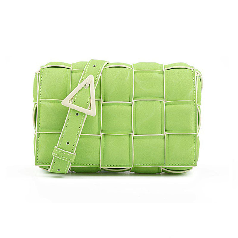 Casual Soft Crossbody Bag Square Design Braided Handbag-Green