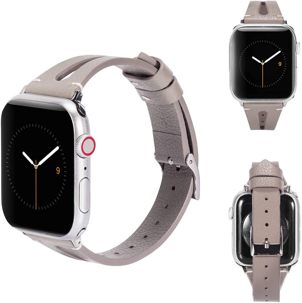 Fashion Triangle Hole Leather Watch Band For Apple Watch SE/6/5/4/3/2/1(Gray)