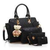 Womens Four-piece Fashion Handbags Shoulder Bag Satchel Purse Set-Black