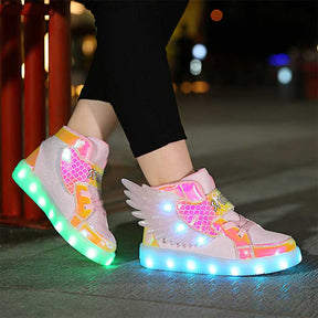 Kids Light up Shoes LED High Top Wings Sneakers-Pink