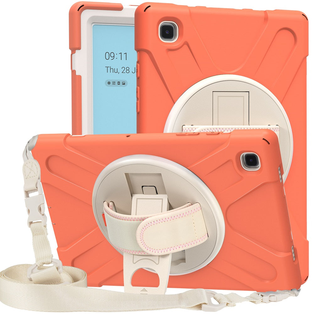 Morandi Tablet Case For Samsung Galaxy Tab A7 10.4 T500/T505/T507/T505N 2020 Kids Safe Shockproof Protective Cover With Kickstand+Strap-Coral Orange