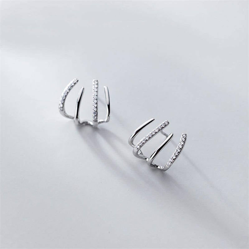 Minimalist Cuff Huggie Stud Earrings for Women Teen Girls-Silver