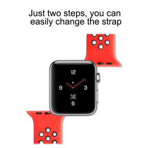 Sports Breathable Silicone Solo Loop Watchband for Apple Watch Series 6/5/4/3/2/1/SE-BlackRed