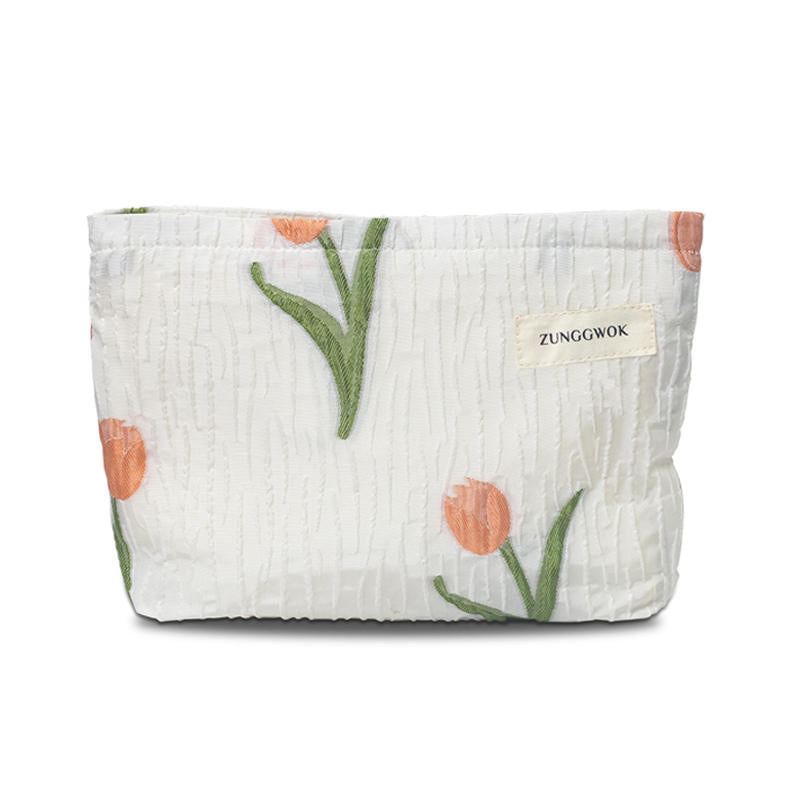 Floral Makeup Bag Travel Cosmetic Organizer for Women and Girls-Tulip