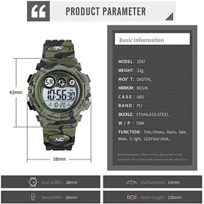 Kids Digital Sport Watches Outdoor Shockproof Military Child Watch-ArmyGreen