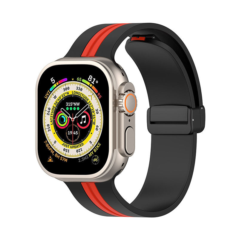 Silicone Bicolor Band with Magnetic Folding Buckle for Apple Watch-5