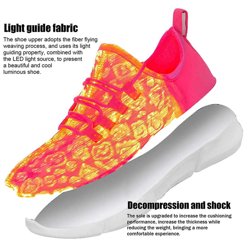 LED Fiber Optic Shoes Light up Sneakers for Women Men-Pink