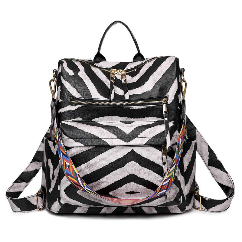 Fashion Backpack Multipurpose Print Leather Travel Shoulder Bag-Black Zebra