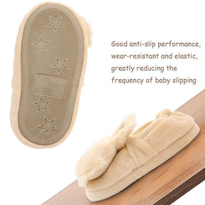 Fuzzy Rabbit Slippers for Toddler Girls Anti-Slip Warm House Shoes-Beige