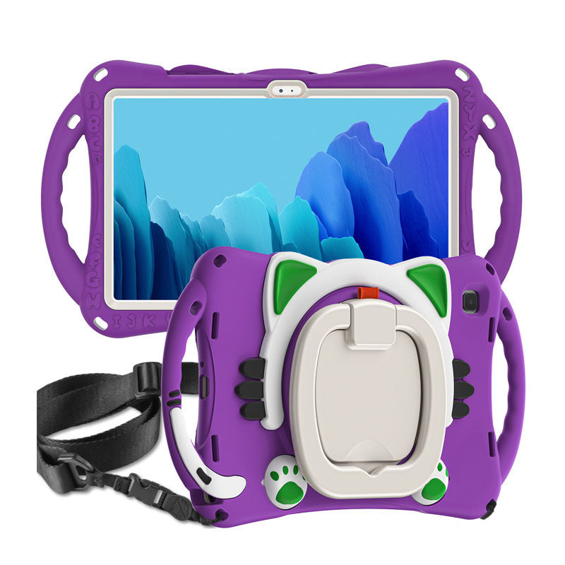 CatB Samsung Tablt Case for Tab A7 10.4  T500/T505/T507/T505N Shockproof Shoulder Strap Handle Stand-Purple