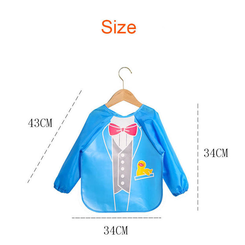 3 Pcs Baby Waterproof Cartoon Long Sleeve Bib Art Smock-B