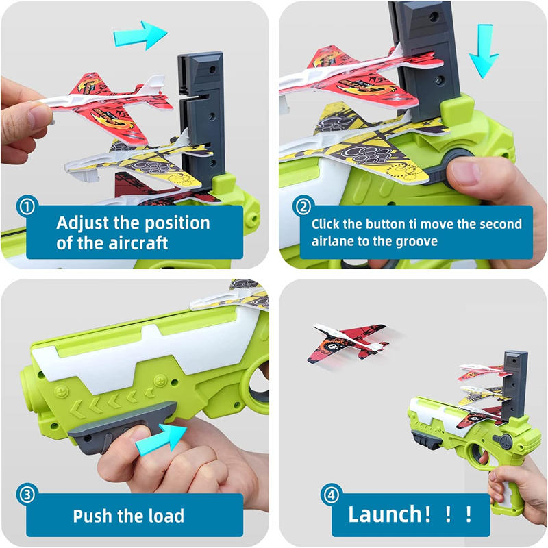 Bubble Catapult Plane Toy with 4 Glider Outdoor Sport Toys for Kids-Green