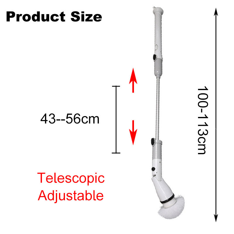 Electric Spin Scrubber Adjustable Short Extension Handle with 4 Replaceable Brush Heads-Grey